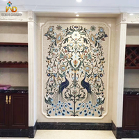 Mosaïque artistique personnalisée, motifs de mosaïque de marbre de paon, mosaïque murale entièrement faite à la main, mosaïque de pierre pour la décoration murale