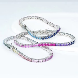 Women's 925 Sterling Silver Rhodium Plated Tennis <b>Bracelets</b> With <b>Rainbow</b> Gemstone Stone Channel Setting Classic Jewelry - Product Image 1