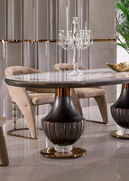 Ovaler Französischer Luxus-Marmor-Esstisch-Set Multifunktionales Modernes Design Massivholzbeine Kristall-Dekor Esszimmermöbel