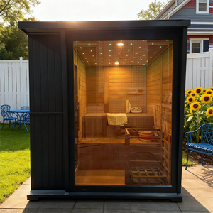 Cabina de Sauna Cuadrada Negra con Estufa de 6kW, Interior de Cedro Rojo, Exterior de Madera de Hemlock (4-6 Personas) - Product Image 3