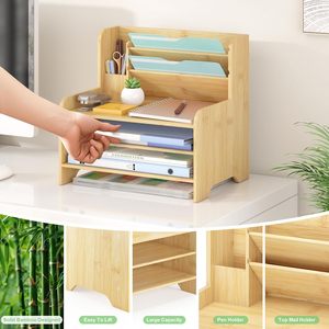 BH <strong>File</strong> Organizer Letter Tray Mail Holder Countertop Bamboo Desk Organizer for Desk Letter Sorter Paper <strong>File</strong> <strong>Storage</strong> - Product Image 2