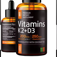 Gouttes de Vitamine D3 K2 Liquide 10000 UI Vitamine D3 200mcg MK-7 K2 avec Huile de Coco MCT Complément Alimentaire OEM Marque Privée