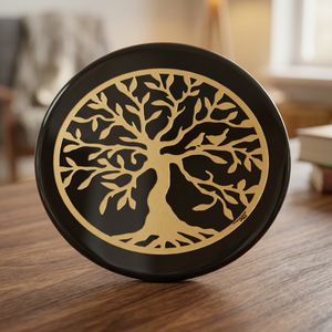 Disco Decorativo Circular de Ágata Negra Ecológico Hecho a Mano con Diseño del Árbol de la Vida Dorado para Decoración del Hogar, Práctica Espiritual Reiki - Product Image 3