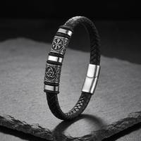 Bracelet personnalisé en acier inoxydable avec fermoir magnétique, perles, style nordique viking, bracelet en cuir véritable, bijoux, cadeau