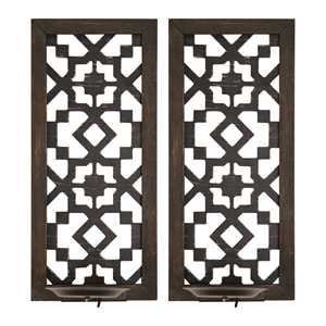 Set di due nero angosciate ornato applique HMS fabbricati legno e metallo portacandele - Product Image 2