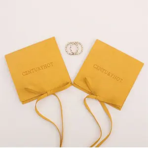 Bolsa de joyería de microfibra amarilla de jengibre, bolsas de terciopelo para anillo, pulsera, collar, bolsa de embalaje con logotipo, venta al por mayor