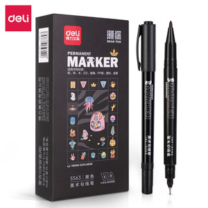 Deli S563 Permanent Marker Black Double-ended Art Outlining Pen for <b>Drawing</b> <b>Office</b> Use - Product Image 1