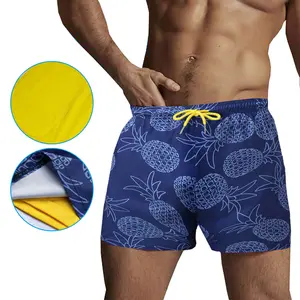 Shorts de praia 2 em 1 com costura personalizada de 5 polegadas, shorts de praia com estampa completa, secagem rápida, para prancha de surf