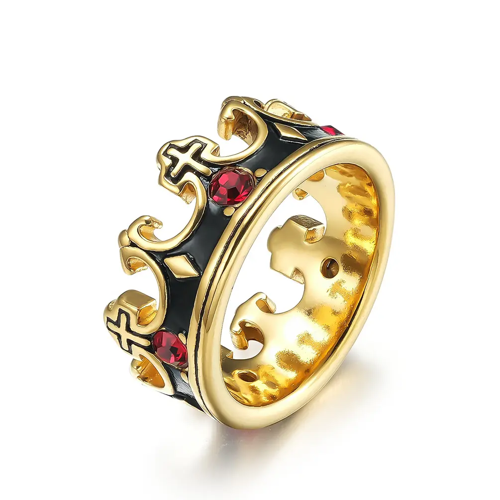 Винтажные королевские сапоги мужские кольцо Королевская корона красный камень CZ алмаз декор в форме короны кольцо 18K Позолоченные ювелирные изделия с бриллиантами