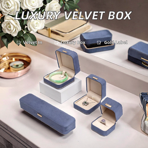 Caja de Joyería Octogonal de Alta Gama, Imitación Piel, Terciopelo Estampado, Etiqueta Dorada, Doble Uso, para Anillos y Colgantes, Caja de Regalo para Joyería - Product Image 2