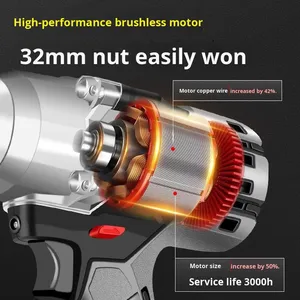 Clé à chocs sans balais 21V à couple élevé, rechargeable, avec batterie au lithium, entraînement 1/2 pouce, qualité industrielle, puissante pour la réparation automobile - Product Image 2