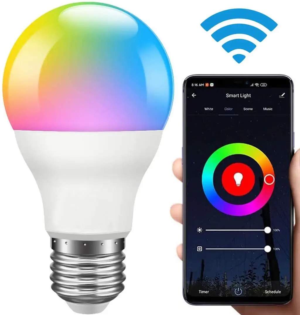 home light smart mobile control app WW CW+RGB change A60 9w led wifi bulb light bulb led