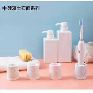 Support de brosse à dents en terre de diatomée rond absorbant pour brosse à dents électrique, personnalisé gris et blanc - Product Image 4