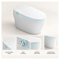 WC intelligent monobloc blanc avec commande vocale IA, bouclier anti-éclaboussures, couvercle automatique et télécommande