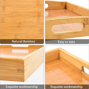 Bamboo Wood Serving <b>Tray</b> With Handles Natural Color For Tea Coffee Snacks <b>Dinner</b> Party Use - Product Image 4