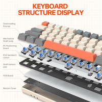 Keyboard nirkabel T-WOLF 63 tombol, papan ketik perangkat Mini RGB nirkabel untuk Android Ios windows untuk ponsel tablet