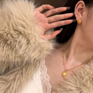 Dylam Classic Elegance Design 925 Sterling Silver 22K Gold Plated <b>Bead</b> Chain Brushed Surface Oval Shape Pendant Necklace - Product Image 4