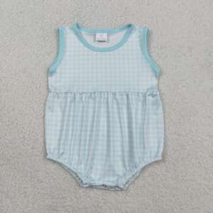 Combinaison sans manches pour bébé garçon, motif écossais bleu, vente en gros, SR3554 RTS - Product Image 1