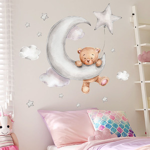Luna nuvola PVC grandi adesivi murali per bambini camere da letto ragazzi stelle e orso decorazione per le camere dei bambini - Product Image 6