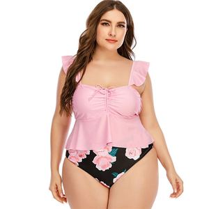 Maillots de bain deux pièces K1400, contrôle du ventre, taille plus, tankini, bikini floral, couleur rose personnalisée, vêtements de bain pour femmes - Product Image 5
