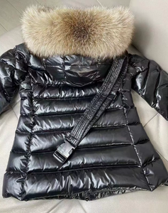 Chaqueta corta de plumón para mujer, versión premium, con cuello de piel de zorro, cinturón que estiliza la cintura, gruesa y cálida - Product Image 4