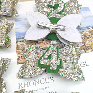 All'ingrosso fermaglio per capelli in tessuto verde personalizzato buon anniversario di compleanno con fiocco per capelli glitterato per donne bambini bambini fascia per ragazze - Product Image 3