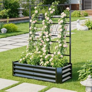 USA Warehouse Metal Raised Garden Bed with Climbing Trellis Outdoor <b>Planter</b> Box Square Garden Feature Wall - Product Image 3