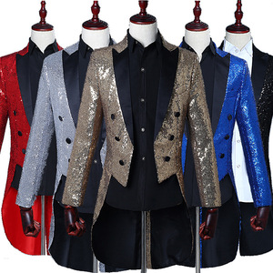 Esmoquin con lentejuelas Rojas brillantes para hombre, chaqueta de esmoquin con adornos brillantes para club nocturno, DJ, fiesta, boda, traje de cantante de escenario para hombre, 2023 - Product Image 1