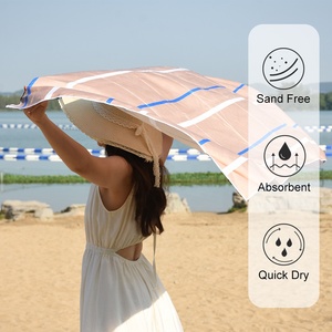 Khaki sọc bãi biển Khăn bãi biển khăn mềm tái chế sợi nhỏ nhanh chóng khô cát miễn phí bãi biển Khăn - Product Image 6