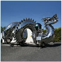 Décoration extérieure Miroir Poli Feng Shui Bête Divine Géant Métal Dragon Chinois Sculpture En Acier Inoxydable Dragon Statue