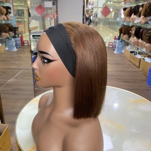 Wholesale Bulk Sale 8 Inch Sdd Raw Vietnamese Hair <b>Wigs</b> 100% Real Human Hair No Lace With Bangs Ice Silk <b>Wig</b> - Product Image 4