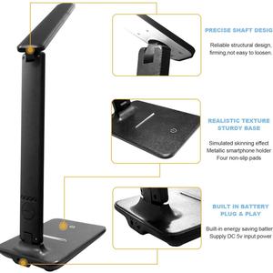 Lámpara de Mesa LED de 10W con Cargador Inalámbrico QI, Reloj Despertador, Protección para los Ojos, Puerto de Carga USB 5V 2.1A, Fuente de Alimentación CA, Cuerpo de Plástico - Product Image 5