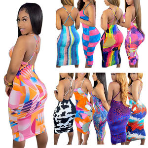 Bodycon Tube Tie Dye Zomerjurk Sun Dresses 2021 Kleurrijke Vrouwen Lange Bloemenstring Dye String Jurk Dames Kleding - Product Image 2