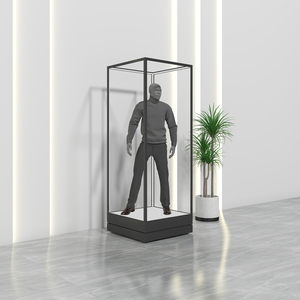 brushed stainless steel luminous glass display showcase tempered glass display showcase cabinet for Men's clothing display