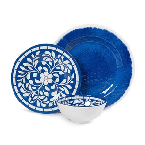 la fábrica del OEM de melamina de 12 piezas los platos de la cena de interior al aire libre de uso ligero lavavajillas azul - Product Image 1