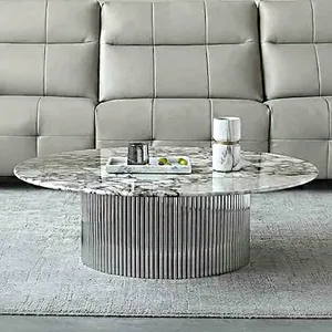 Modern Antique Light luxury design home office furniture 2 pcs round table sets white marble chrom coffee table