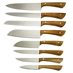 High Quality Eco-Friendly 8 Piece Wood Handle Sharp Stainless Steel Kitchen Knife