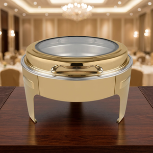 Plat de service de luxe en acier inoxydable de qualité hôtelière, capacité 5L, compatible gaz, passe au lave-vaisselle, design doré, grand format - Product Image 3