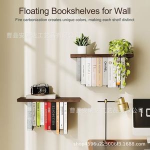 Wooden Floating Bookshelf 2 In 1 <b>Wall</b> <b>Mounted</b> <b>Shelf</b> With Dividers For Organizing Books Magazines Bedroom Desktop Storage - Product Image 3