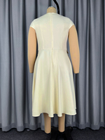 ADR060396 Robe plissée simple à manches courtes, coupe trapèze, grande taille, décontractée, couleur abricot pour femme