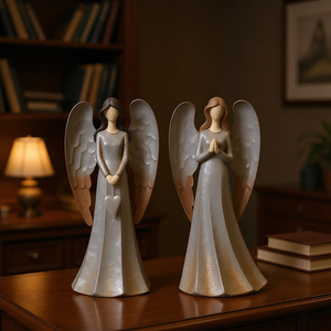 Elegante Set di Statuette di Angeli in Resina, Statue di Angeli Artigianali con Cuore e Ali, Decorazioni per la Casa - Product Image 1