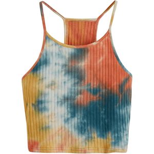 FOXA Women's Ribbed Tie Dye Camisole Sleeveless Crop Top Slim Fit <b>Y2K</b> Streetwear Tank Top Breathable Spandex Polyester - Product Image 1