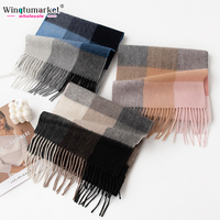 Écharpe en laine mélangée à carreaux avec pompons, châle surdimensionné à carreaux, écharpe de cou chaude pour femme avec logo personnalisé pour l'hiver