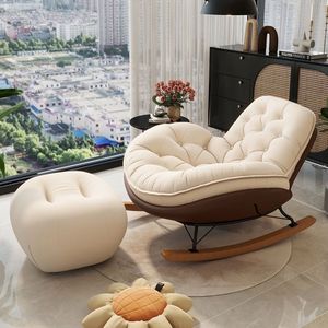 Fauteuil à bascule moderne d'extérieur en tissu, style nordique, ergonomique, pour patio, jardin, balcon et salon intérieur - Product Image 4
