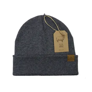 Bonnet personnalisé en laine mérinos côtelée de qualité supérieure Tuque Toque d'hiver Chapeaux de luge Bonnet de bas