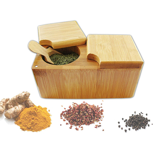 Kitchen creative seasoning spice jar wooden seasoning box with lid and spoon