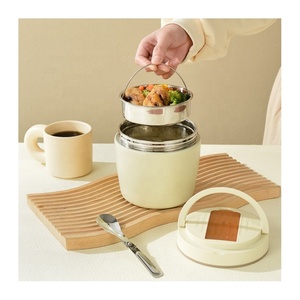Custom logo Modern Beige white 304 stainless steel container 1200ml tiffin box lunchbox for Office school kids with bag spoon