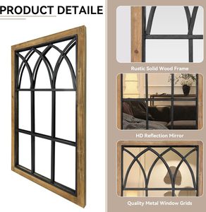Rustic Wooden Window Pane <strong>Outdoor</strong> <strong>Garden</strong> <strong>Mirror</strong> Window Style Arch <strong>Mirrors</strong> Antique Metal Craft Black Frame Decorative Wall <strong>Mirror</strong> - Product Image 3
