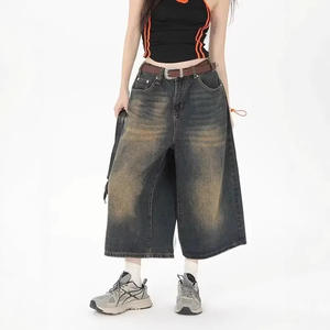 Mid Waist <b>Boot</b> Cut Cropped Jeans for <b>Women</b> 2024 Spring Summer New Washed Loose Cute Casual Slimming Straight Pants - Product Image 3