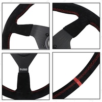 Volant en daim 14 pouces 340 mm universel JDM Tuning Drift Racing avec surpiqûres rouges et bleues, à rayons plats, pour voiture de sport et simulation de rallye